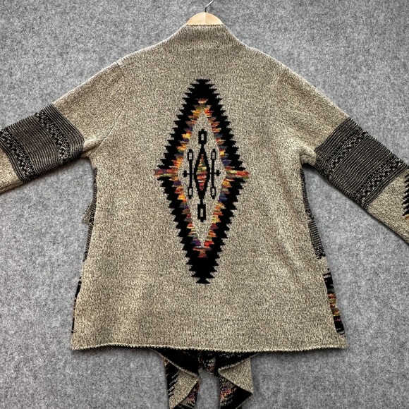 Signature Studio Open Cardigan Sweater Womans L Waterfall Front Aztec Tan Black - Picture 5 of 11